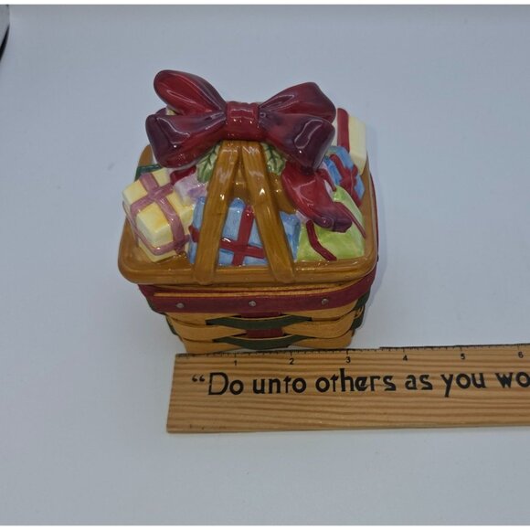 Longaberger Hand-Painted Ceramic Basket With Gift Design & Box - Picture 9 of 11
